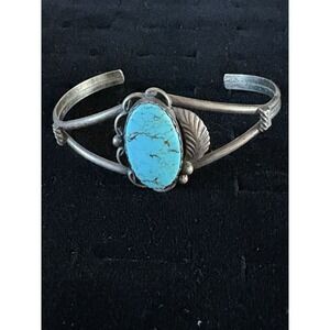 Vintage Southwestern Sterling Silver Turquoise Bracelet Signed HT